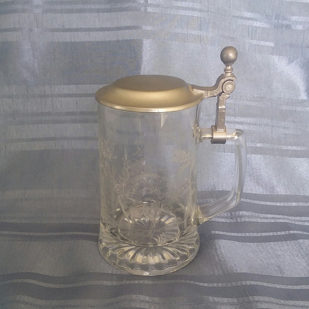 Alwe Vintage Glass Etched Hunting Scene Stein
